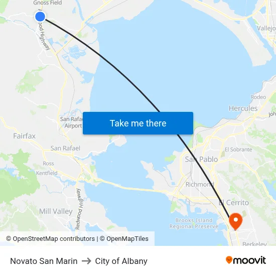 Novato San Marin to City of Albany map