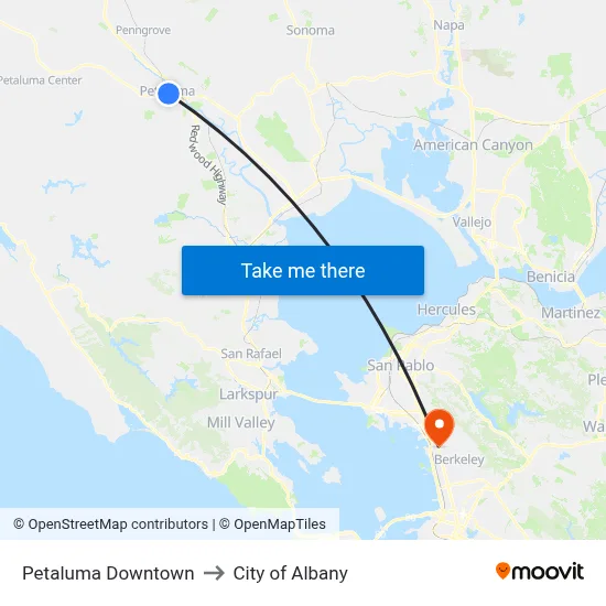 Petaluma Downtown to City of Albany map