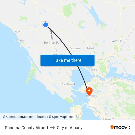Sonoma County Airport to City of Albany map
