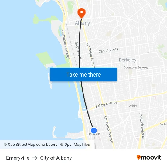 Emeryville to City of Albany map
