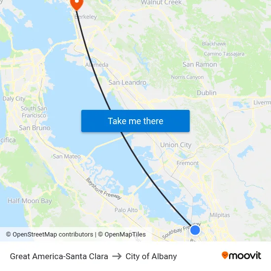 Great America-Santa Clara to City of Albany map