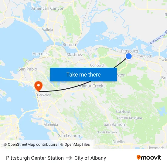 Pittsburgh Center Station to City of Albany map