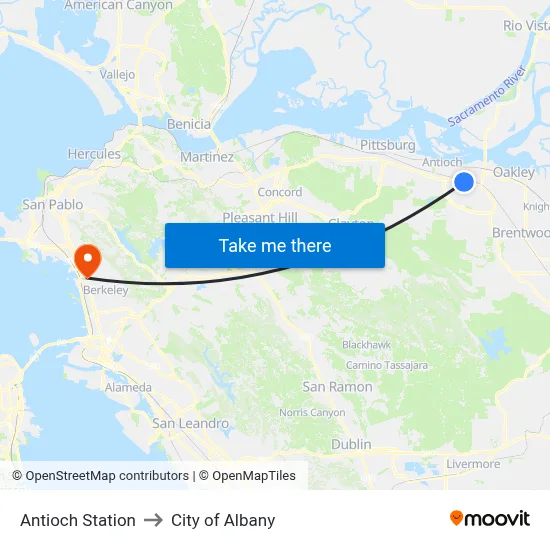 Antioch Station to City of Albany map