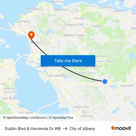 Dublin Blvd & Hacienda Dr WB to City of Albany map