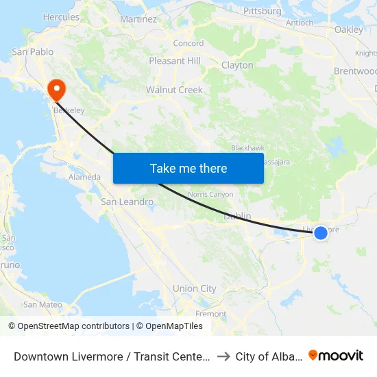 Downtown Livermore / Transit Center EB to City of Albany map
