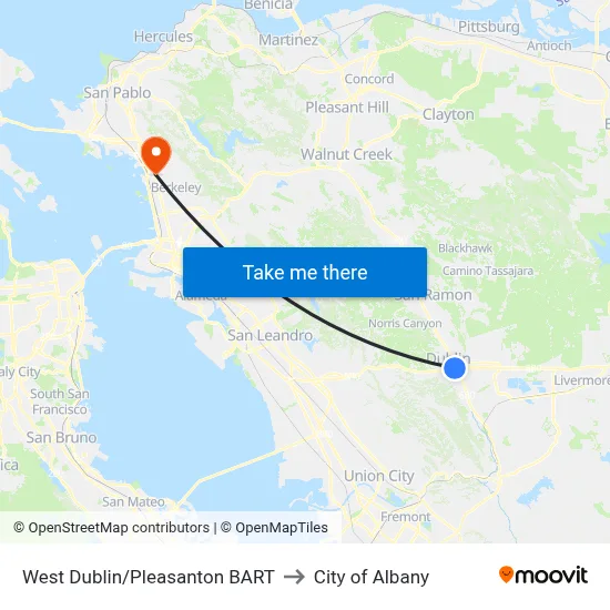 West Dublin/Pleasanton BART to City of Albany map