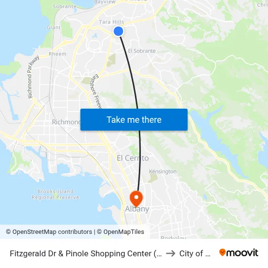 Fitzgerald Dr & Pinole Shopping Center (Target/Applebees) to City of Albany map