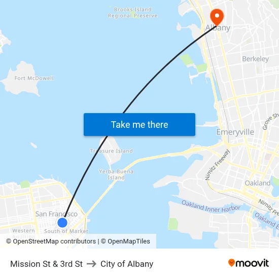 Mission St & 3rd St to City of Albany map