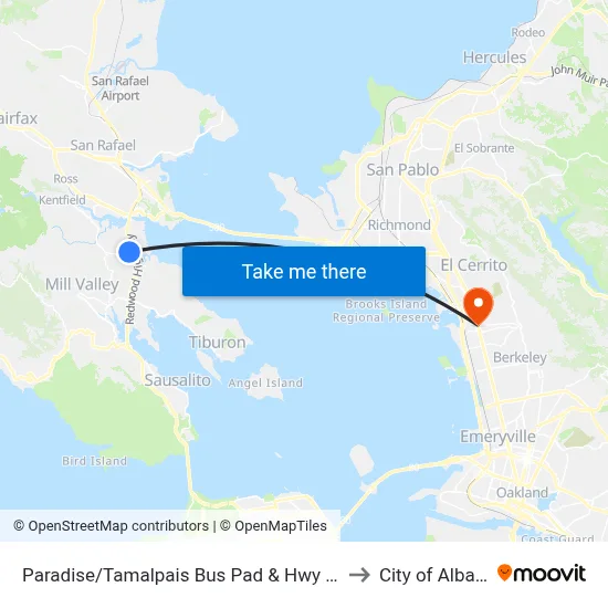 Paradise/Tamalpais Bus Pad & Hwy 101 to City of Albany map