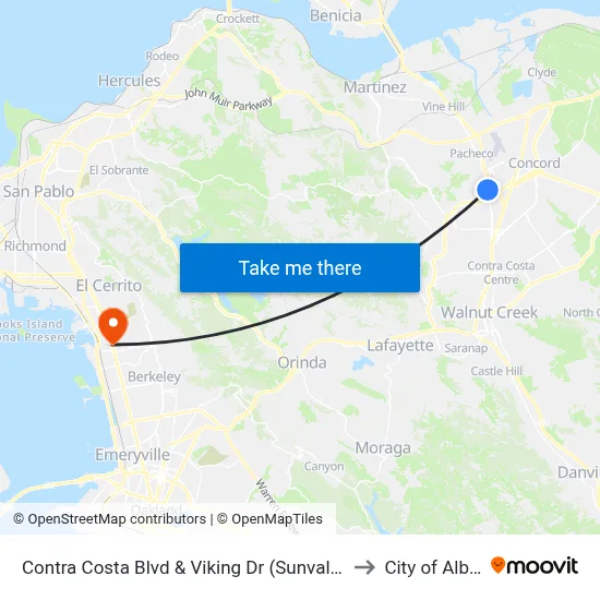 Contra Costa Blvd & Viking Dr (Sunvalley Mall) to City of Albany map