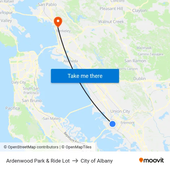 Ardenwood Park & Ride Lot to City of Albany map