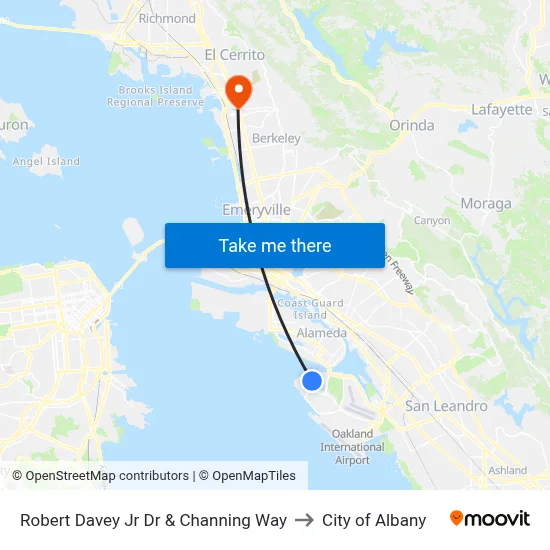 Robert Davey Jr Dr & Channing Way to City of Albany map
