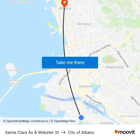 Santa Clara Av & Webster St to City of Albany map
