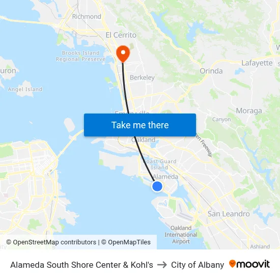 Alameda South Shore Center & Kohl's to City of Albany map