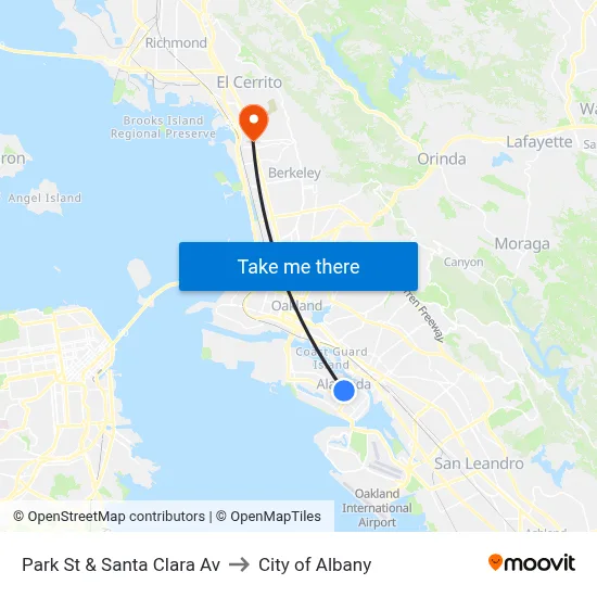 Park St & Santa Clara Av to City of Albany map