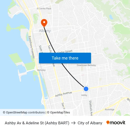 Ashby Av & Adeline St (Ashby BART) to City of Albany map