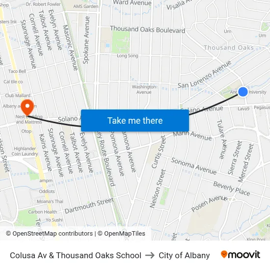 Colusa Av & Thousand Oaks School to City of Albany map