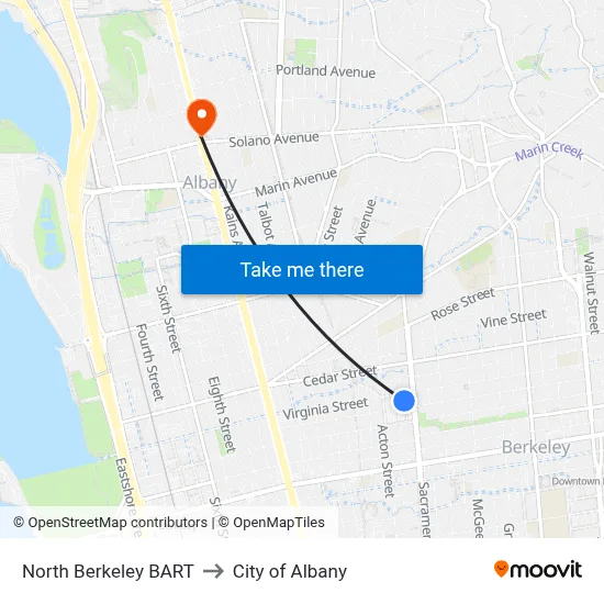 North Berkeley BART to City of Albany map