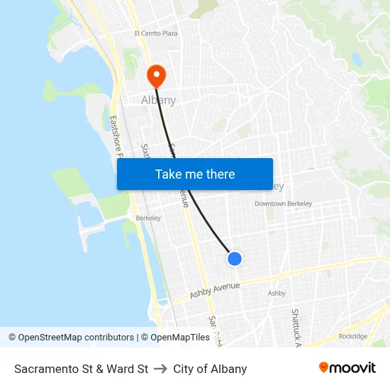 Sacramento St & Ward St to City of Albany map