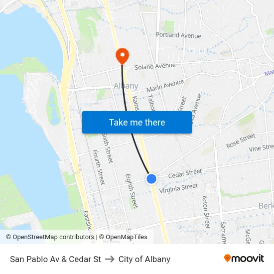 San Pablo Av & Cedar St to City of Albany map