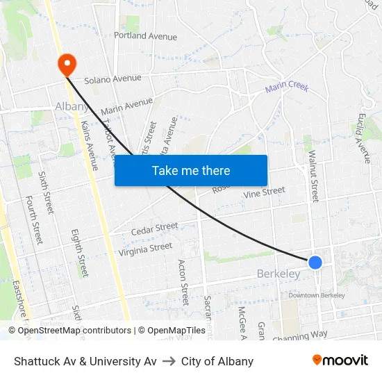 Shattuck Av & University Av to City of Albany map