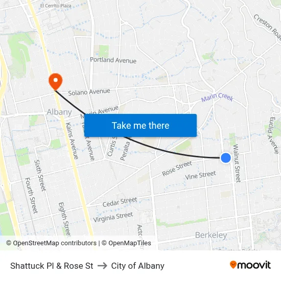 Shattuck Pl & Rose St to City of Albany map