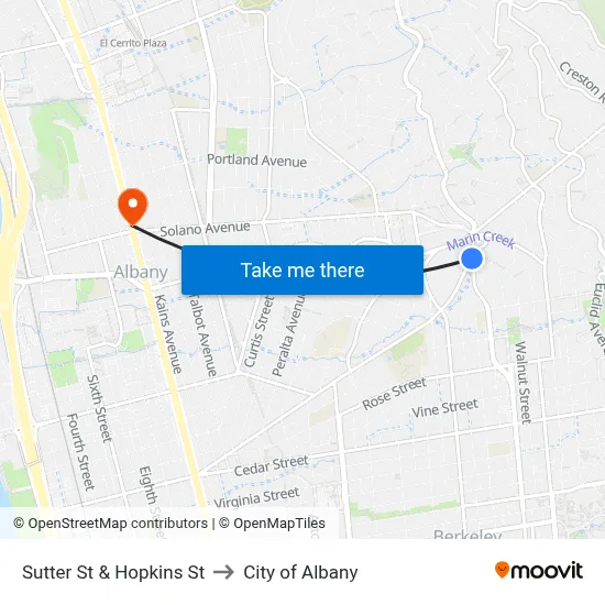 Sutter St & Hopkins St to City of Albany map