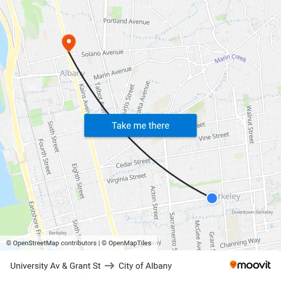 University Av & Grant St to City of Albany map