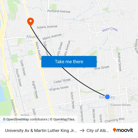 University Av & Martin Luther King Jr Way to City of Albany map