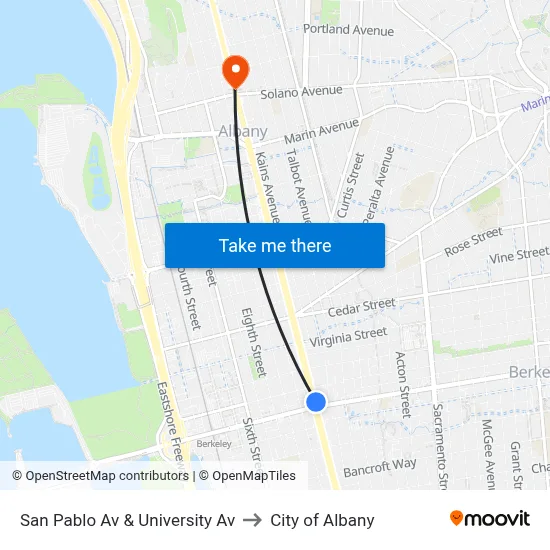San Pablo Av & University Av to City of Albany map