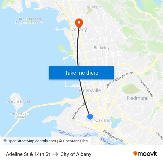 Adeline St & 14th St to City of Albany map