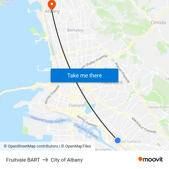 Fruitvale BART to City of Albany map
