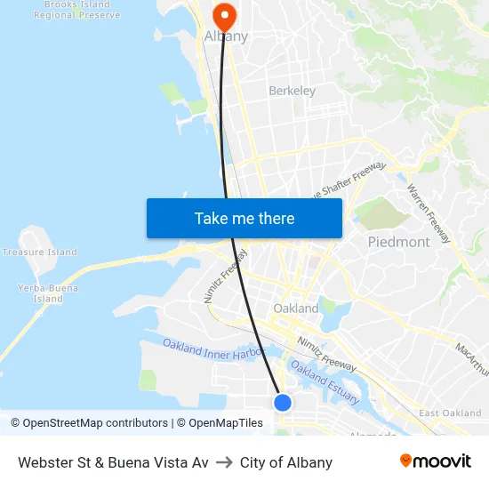Webster St & Buena Vista Av to City of Albany map