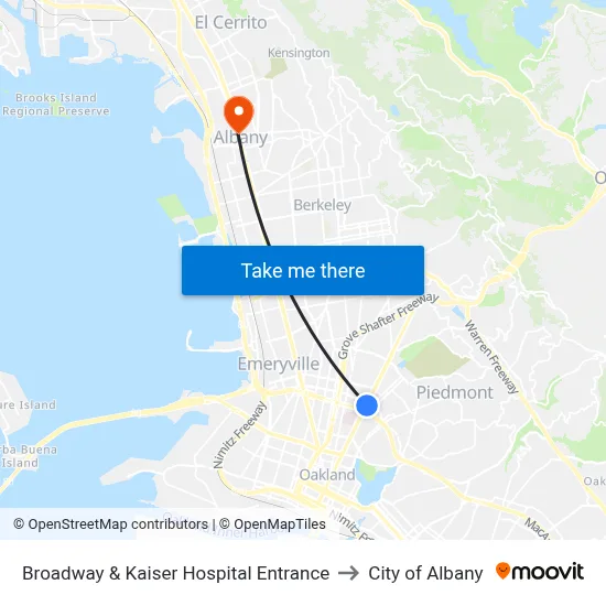 Broadway & Kaiser Hospital Entrance to City of Albany map