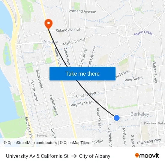 University Av & California St to City of Albany map