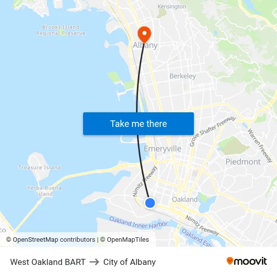 West Oakland BART to City of Albany map
