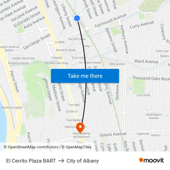 El Cerrito Plaza BART to City of Albany map