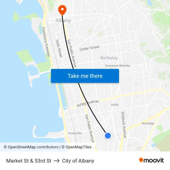 Market St & 53rd St to City of Albany map