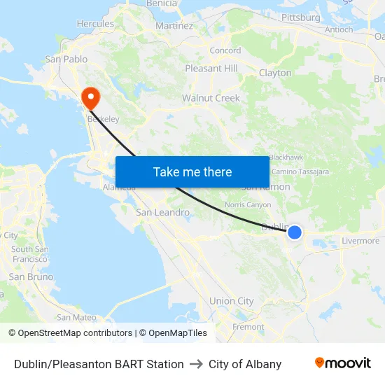 Dublin/Pleasanton BART Station to City of Albany map