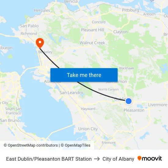 East Dublin/Pleasanton BART Station to City of Albany map