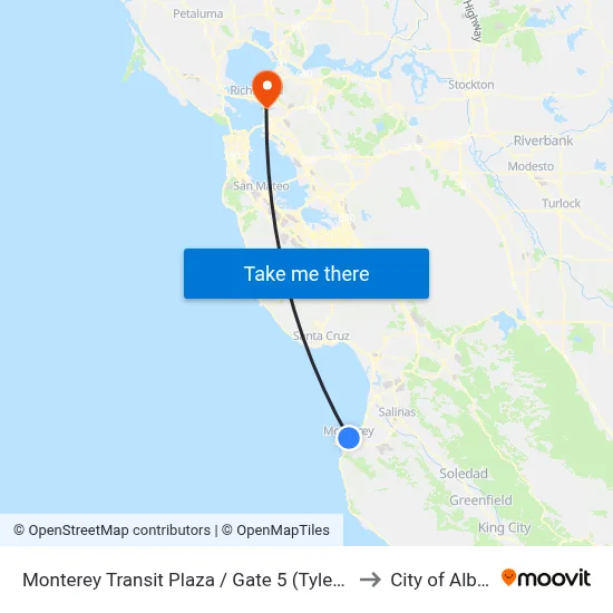 Monterey Transit Plaza / Gate 5 (Tyler/Pearl) to City of Albany map