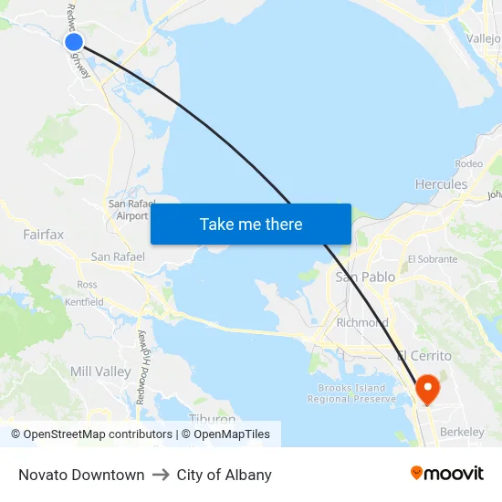 Novato Downtown to City of Albany map