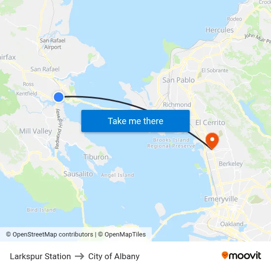 Larkspur Station to City of Albany map