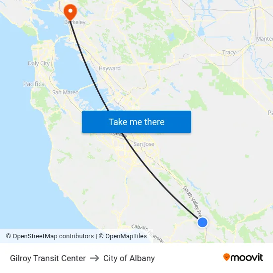 Gilroy Transit Center to City of Albany map