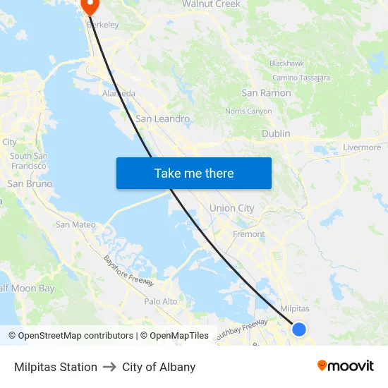 Milpitas Station to City of Albany map
