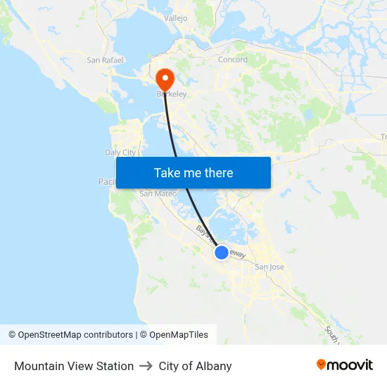 Mountain View Station to City of Albany map