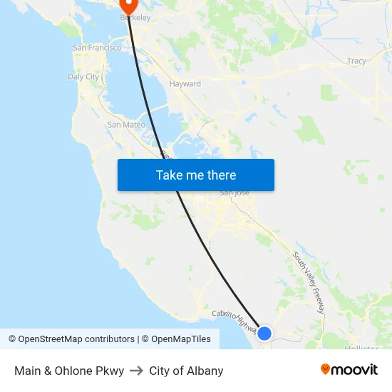 Main & Ohlone Pkwy to City of Albany map
