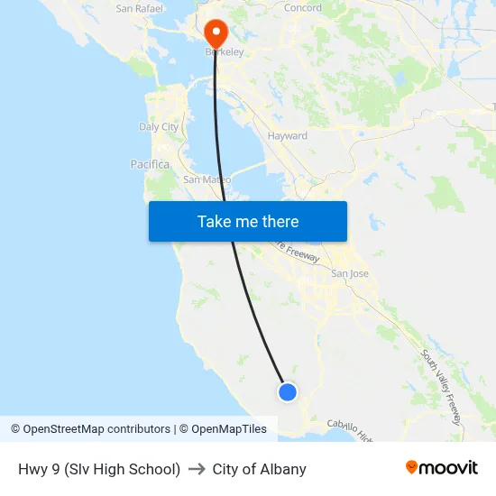 Hwy 9 (Slv High School) to City of Albany map