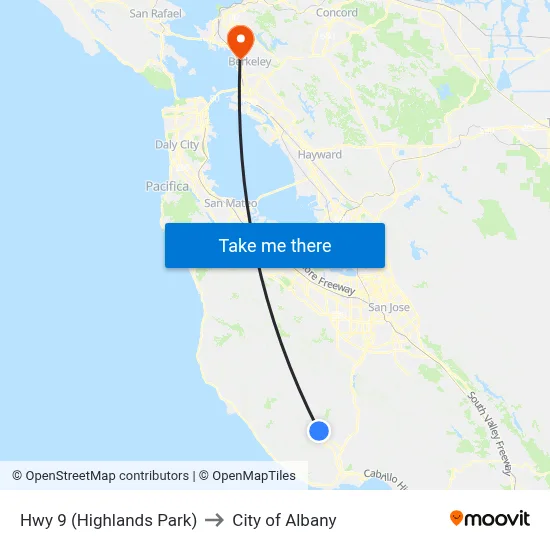 Hwy 9 (Highlands Park) to City of Albany map