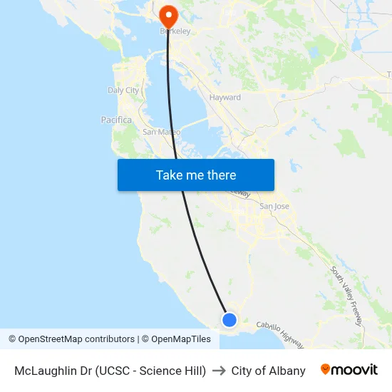McLaughlin Dr (UCSC - Science Hill) to City of Albany map